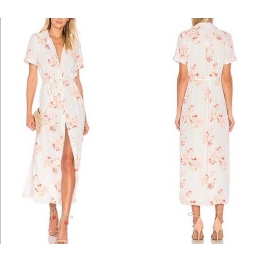 L'Academie Womens The Shirt Dress Floral Maxi Button Front Size S Shabby Chic